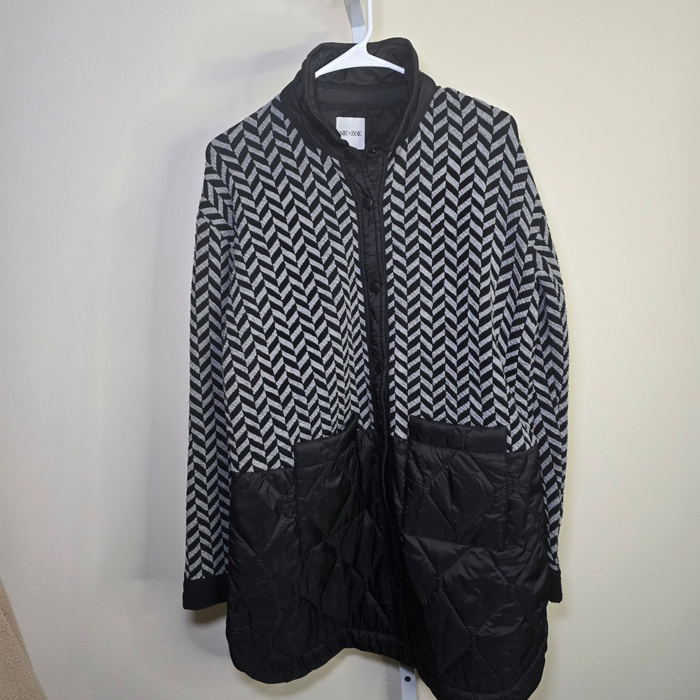 NIC+ZOE Ladies Quilted Mixed Media Jacket Black gray sz M